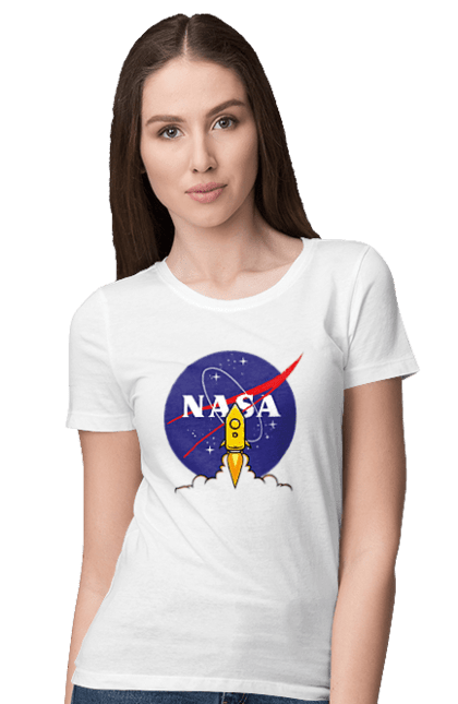 Women's t-shirt with prints NASA. Aeronautics, astronautics, aviation, nasa, research, rocket, science, space, technologies, usa. 2070702