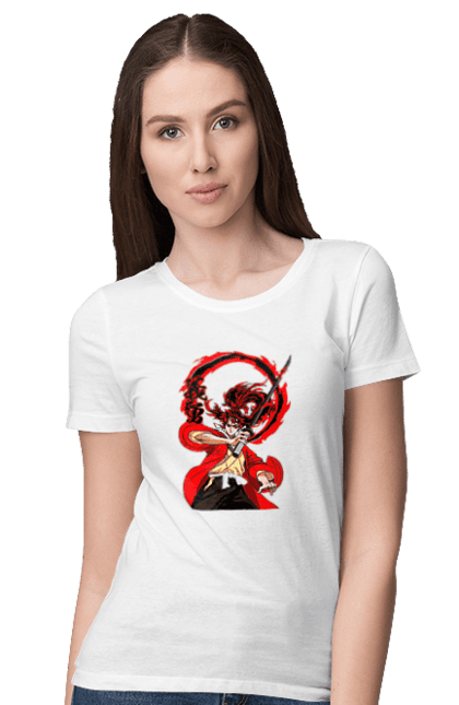 Women's t-shirt with prints Demon Slayer Yoriichi Tsugikuni. Anime, demon slayer, manga, tsugikuni, yoriichi, yoriichi tsugikuni. 2070702