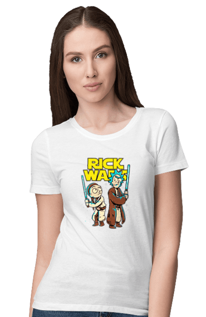 Women's t-shirt with prints Rick and Morty. Adventures, black humor, cartoon, rick, rick and morty, sci-fi, star wars, tragicomedy. 2070702