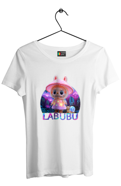 Футболка жіноча з принтом "Лабубу". Брелок лабубу, іграшка лабубу, лабубу, лабубу кока кола, лялька лабубу, мерч лабубу, мила, рожева лабубу, смішна лабубу. 2070702