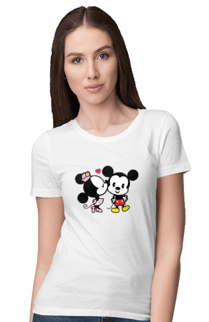 Футболка жіноча з принтом "Міккі Маус та Мінні Маус". Mickey mouse, minnie mouse, дісней, міккі, міккі маус, мінні маус, мультфільм. 2070702