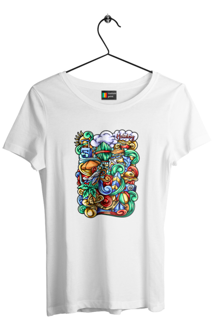 Футболка жіноча з принтом "Канікули відпочинок арт". Відпочинок, канікули, літо, море, пляж, подорож. 2070702