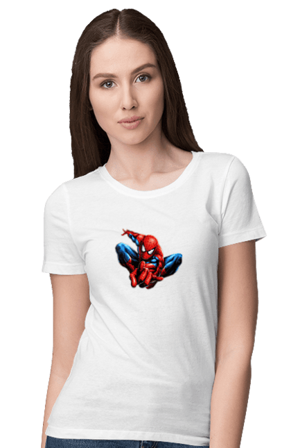 Футболка жіноча з принтом "Людина павук". Avengers, comics, marvel, spiderman, superhero. CustomPrint.market