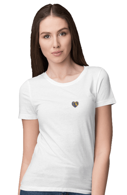 Women`s t-shirt with prints Hearts of the unbreakable. Dark blue, heart, symbolics, ukraine, unbreakable. 2070702