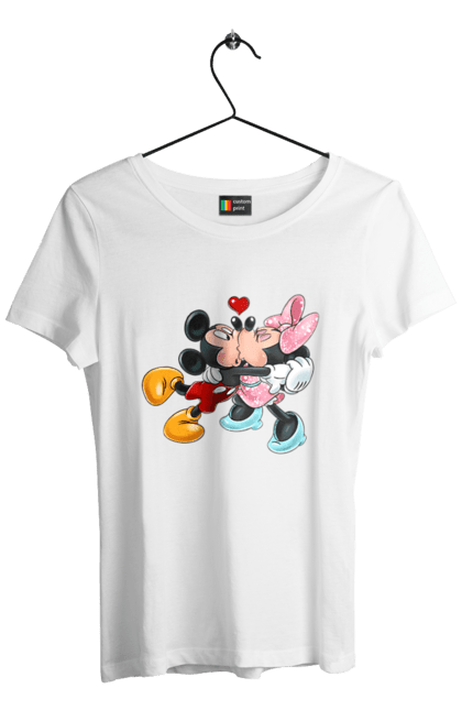 Футболка женская с принтом Микки Маус и Минни Маус. Mickey mouse, minnie mouse, дисней, микки, микки маус, минни маус, мультфильм. 2070702