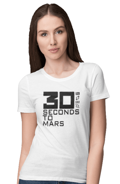 Women's t-shirt with prints Thirty Seconds to Mars. 30 seconds, 30 seconds mars, alternative rock, group, hard rock, music, rock, seconds to mars, thirty seconds. 2070702