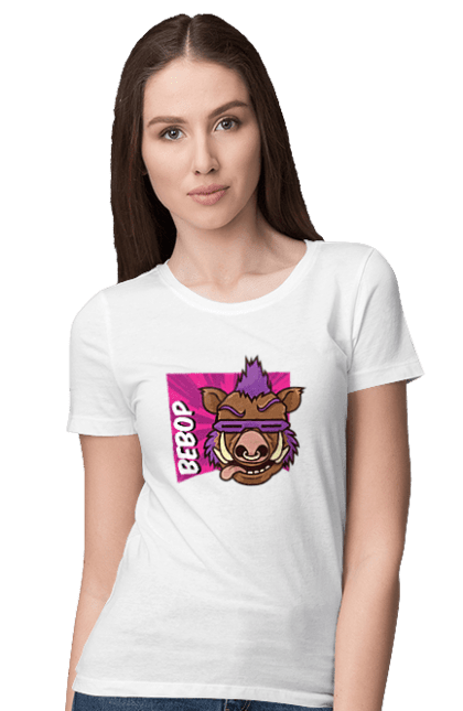 Women's t-shirt with prints Teenage Mutant Ninja Turtles Bebop. Animated series, bebop, comic, ninja, ninja turtles, villain. 2070702