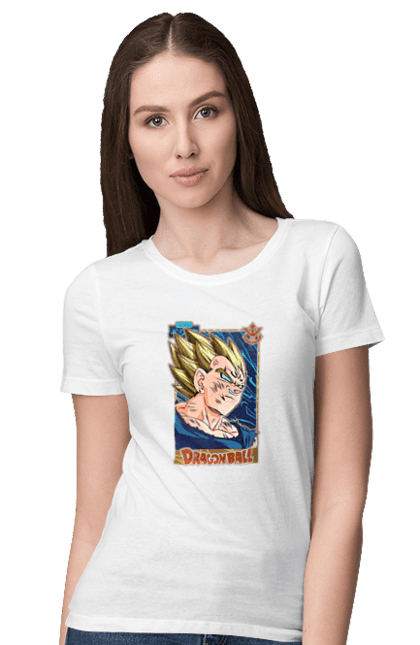 Футболка жіноча з принтом "Перли дракона Вегета". Anime, dragon ball, goku, majin vegeta, manga, vegeta, аніме, вегета, манга, перли дракона. 2070702