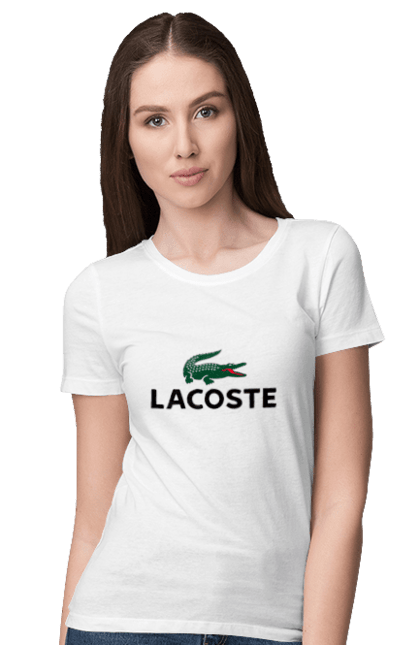 Футболка жіноча з принтом "Лакоста". Lacoste, коста лакоста, крокодил, лакост, лакост лого, лакоста, лакоста оригинал, лакосте. PrintMarket - інтернет-магазин одягу та аксесуарів з принтами плюс конструктор принтів - створи свій унікальний дизайн
