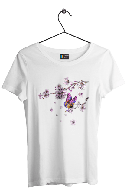 Футболка жіноча з принтом "Метелик І Сакура". Весна, дерево, метелик, сакура. 2070702