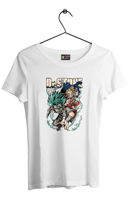 Women's t-shirt with prints Dr. Stone Senku and Ryuusui. Anime, dr. stone, ishigami, manga, ryuusui, ryuusui nanami, senku, senku ishigami. 2070702