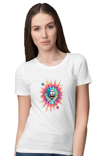 Women's t-shirt with prints Rick and Morty. Adventures, black humor, cartoon, rick, rick and morty, sci-fi, tragicomedy. 2070702