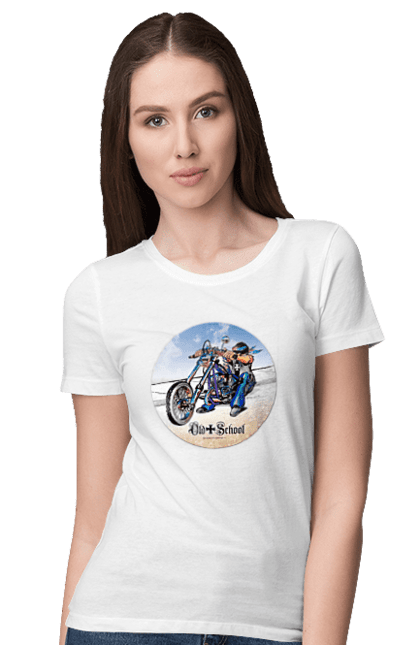 Women`s t-shirt with prints Old school. Auto moto, motorcycle, music band, old hardening, performers, rock band. 2070702