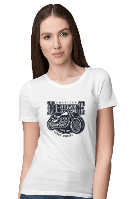 Women`s t-shirt with prints Cool vintage motorcycle. America, good, male, motorcycle, motorcycles, retro, stylish, stylishly, vintage, vintage. 2070702