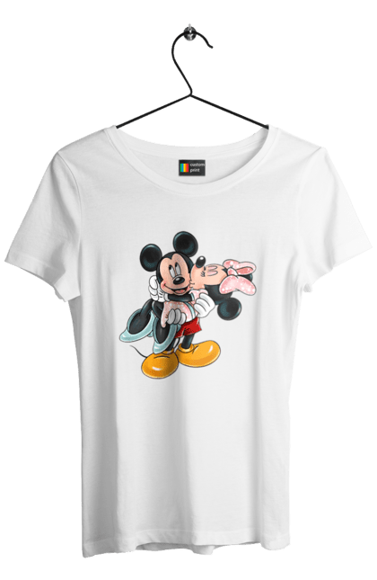 Футболка женская с принтом Микки Маус и Минни Маус. Mickey mouse, minnie mouse, дисней, микки, микки маус, минни маус, мультфильм. 2070702