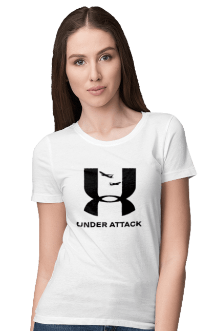 Футболка жіноча з принтом "Under Attack black". Андер армор, бренди, гумор, приколи, прикольні, ундер армор. 2070702