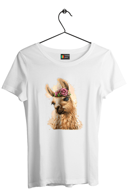Футболка жіноча з принтом "Лама Портрет". Лама, портрет, тварина. 2070702