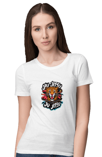 Women's t-shirt with prints Jujutsu. Animal, japan, jiu jitsu, jujutsu, leopard, martial arts, ninja, samurai, sport. 2070702