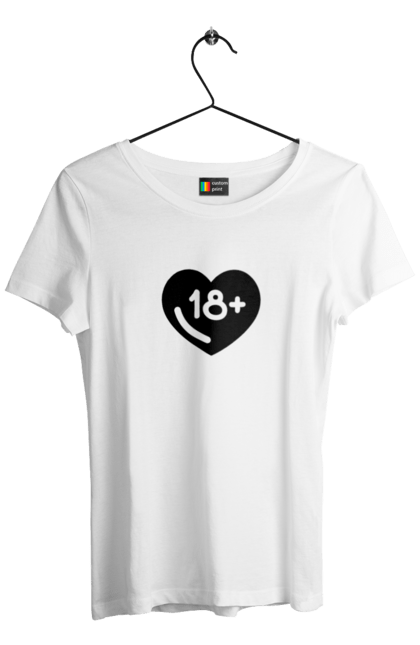 Футболка жіноча з принтом "18+". 18+, запрет, секс, сердце, черное. 2070702