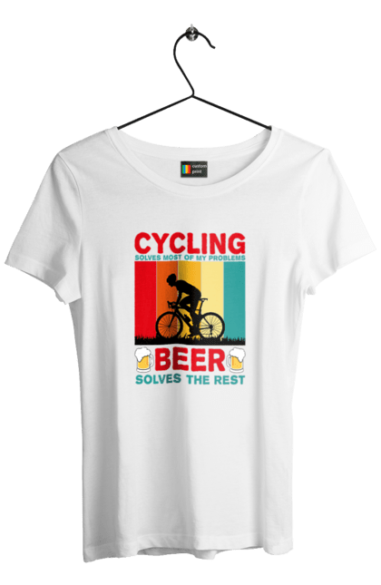 Футболка жіноча з принтом "Cycling Beer". Алкоголь, брутальні, велосипед, веселі, для спортсменів, літні, пиво, спорт, чоловічі. 2070702