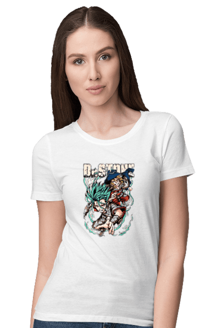 Women's t-shirt with prints Dr. Stone Senku and Ryuusui. Anime, dr. stone, ishigami, manga, ryuusui, ryuusui nanami, senku, senku ishigami. 2070702