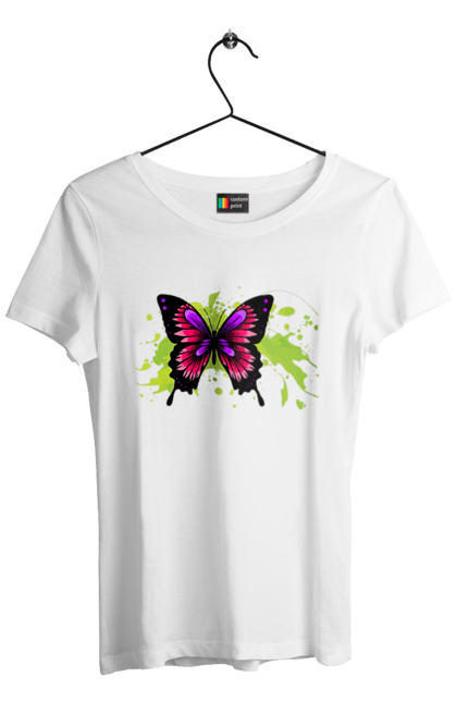 Women`s t-shirt with prints Pink Butterfly. Butterfly. 2070702