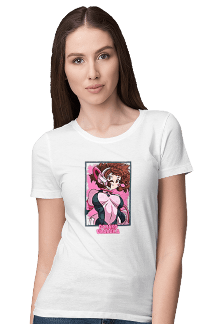 Футболка жіноча з принтом "Моя академія героїв Урарака". My hero academia, ochako, uraraka, uraraka ochako, академія юей, аніме, манга, моя геройська академія, очако урарака, урарака. 2070702