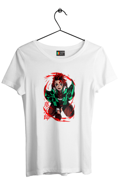 Women's t-shirt with prints Demon Slayer Tanjiro. Anime, demon slayer, kamado tanjiro, manga, tanjiro. 2070702