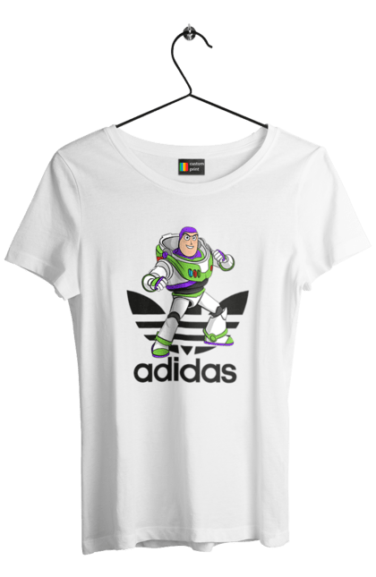 Футболка жіноча з принтом "Adidas Базз Лайтер". Adidas, buzz lightyear, toy story, адідас, базз лайтер, історія іграшок, мультфільм. 2070702