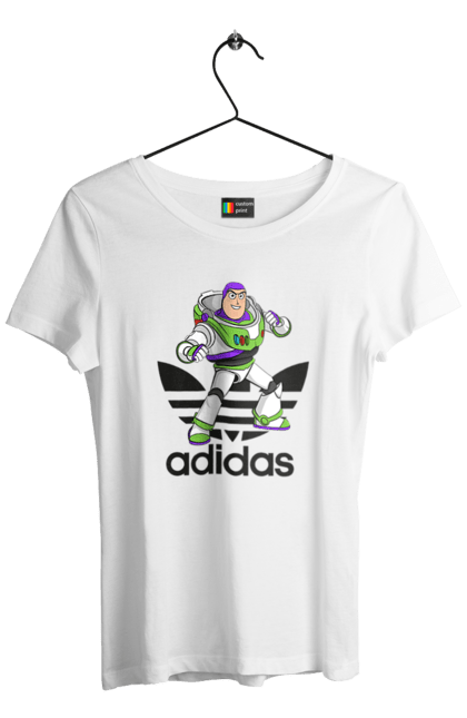 Women's t-shirt with prints Adidas Buzz Lightyear. Adidas, buzz lightyear, cartoon, toy, toy story. 2070702