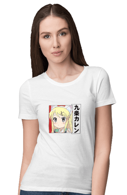 Women's t-shirt with prints Kiniro Mosaic Karen Kujo. Anime, gold mosaic, karen, karen kujo, kiniro mosaic, kinmoza, manga. 2070702