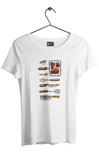 Футболка жіноча з принтом "Барбекю Паті". Барбекю, м`ясо, смажити. 2070702