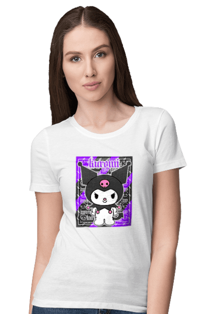 Women's t-shirt with prints Hello Kitty Kuromi. Anime, character, hello kitty, kuromi, my melody, sanrio. 2070702