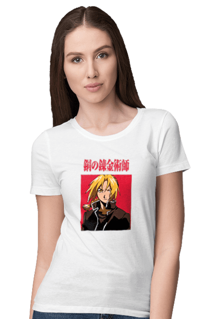 Women's t-shirt with prints Fullmetal Alchemist Edward Elric. Adventures, anime, comedy, edward, edward elric, elric, fullmetal alchemist, manga, steampunk. 2070702