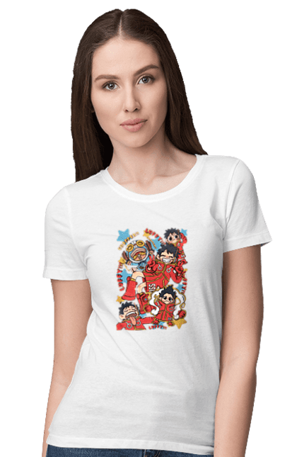 Women's t-shirt with prints One Piece Luffy. Anime, luffy, manga, monkey de luffy, one piece, pirates. 2070702