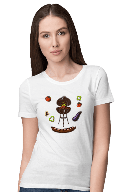 Women`s t-shirt with prints Barbecue Sausage. Barbecue, fry, grill, sausage. 2070702