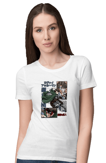 Women's t-shirt with prints Attack on Titan Levi. Ackerman, anime, attack on titan, levi, manga, shingeki no kyojin, survey corps. 2070702