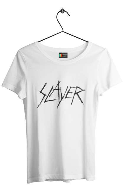 Футболка жіноча з принтом "Slayer". Slayer, грув метал, група, метал група, музика, ню метал, спід метал, треш метал, череп. 2070702