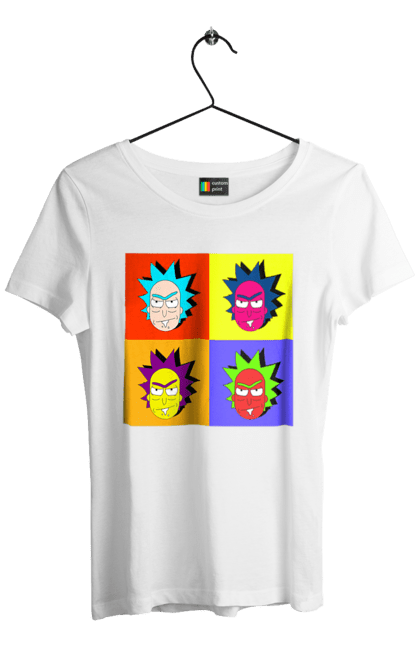 Women's t-shirt with prints Rick and Morty. Adventures, black humor, cartoon, pop art, rick, rick and morty, sci-fi, tragicomedy. 2070702