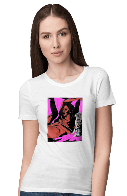 Women`s t-shirt with prints Girl Gets Fun. Cat, naked, passion, satisfaction. 2070702