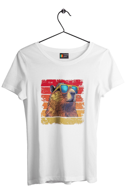 Women's t-shirt with prints Capybara. Animal, capybara, glasses, rodent. 2070702