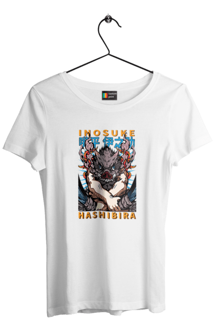 Women's t-shirt with prints Demon Slayer Inosuke. Anime, demon slayer, inosuke, inosuke hashibira, kimetsu no yaiba, manga. 2070702