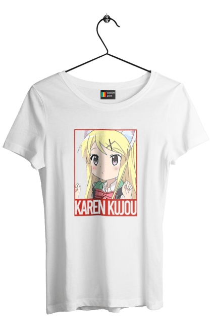 Футболка жіноча з принтом "Золота мозаїка Карен Куджо". Anime, karen kujo, kiniro mosaic, kinmoza, manga, аніме, золота мозаїка, карен, карен куджо, манга. 2070702