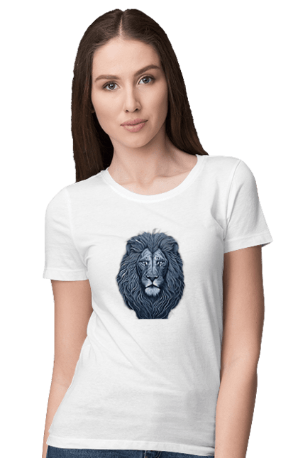Футболка жіноча з принтом "Захоплююча ілюстрація величного лева". Велич, величний лев, лев. CustomPrint.market