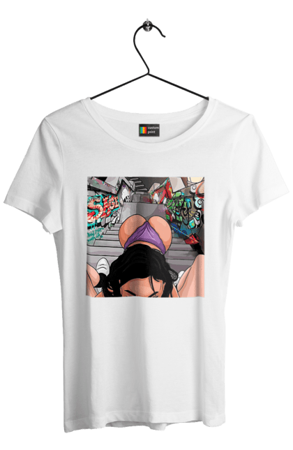 Футболка жіноча з принтом "Дівчина На Колінах Перед Хлопчиною". Гола, жопа, на колінах, смоктати. 2070702