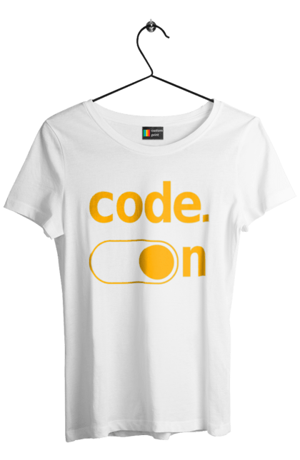 Футболка жіноча з принтом "Код увімкнено". Айті, айтішник, для айтішника, для програміста, код увімкнено, подарунок айтішнику, подарунок програмісту, програміст, розробник. KRUTO.  Магазин популярних футболок