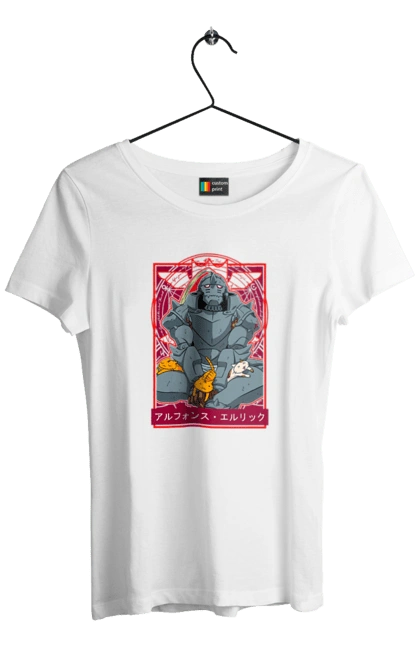 Women`s t-shirt with prints Fullmetal Alchemist Al Elric. Adventures, al elric, alphonse, anime, comedy, fullmetal alchemist, manga, steampunk. 2070702