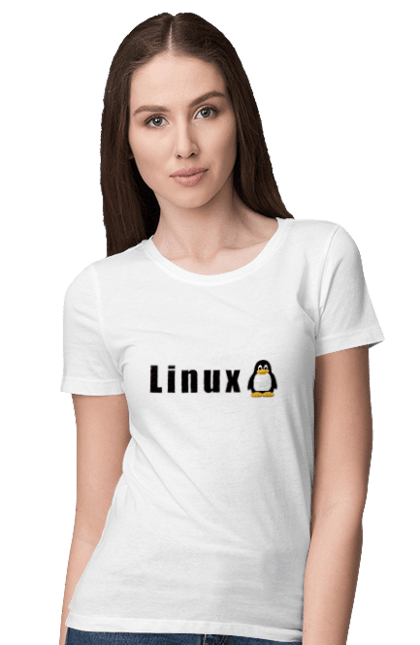 Футболка жіноча з принтом "Linux". Linux, адміністратор, айті, айтішник, безкоштовна, безкоштовно, вільна, доступність, комерційна, незалежність, операційна система, ос, пінгвін, програміст, програмне забезпечення, свобода, сервер, сисадмін, система, системний адміністратор, софт, текст, чорний. 2070702