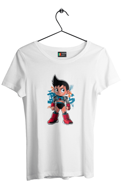 Футболка жіноча з принтом "AstroBoy". Astro boy, андроїд, аніме, манга, могутній атом, пригоди, робот, серіал, фантастика. 2070702