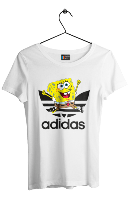 Women's t-shirt with prints Adidas SpongeBob. Adidas, animated series, cartoon, spongebob, spongebob squarepants, sport. 2070702